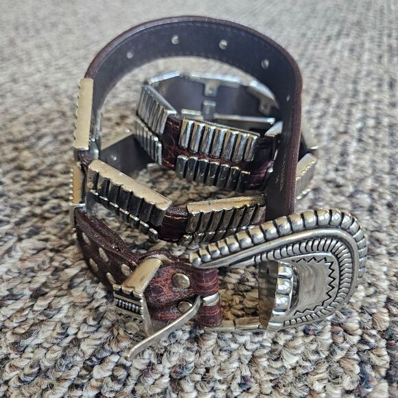 Genuine Brown Alligator Leather Silver Studded Belt Captiva Collect. Model #5950 main image 9